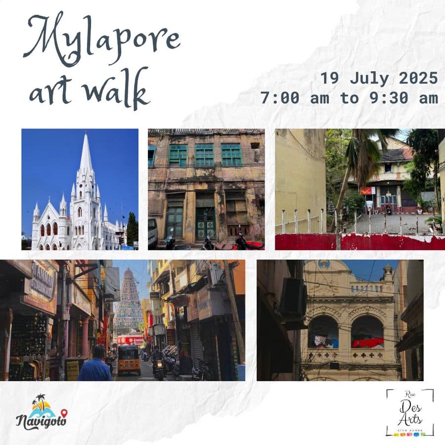 Mylapore art walk poster, 19 July 2025, 7:00 to 9:30 am