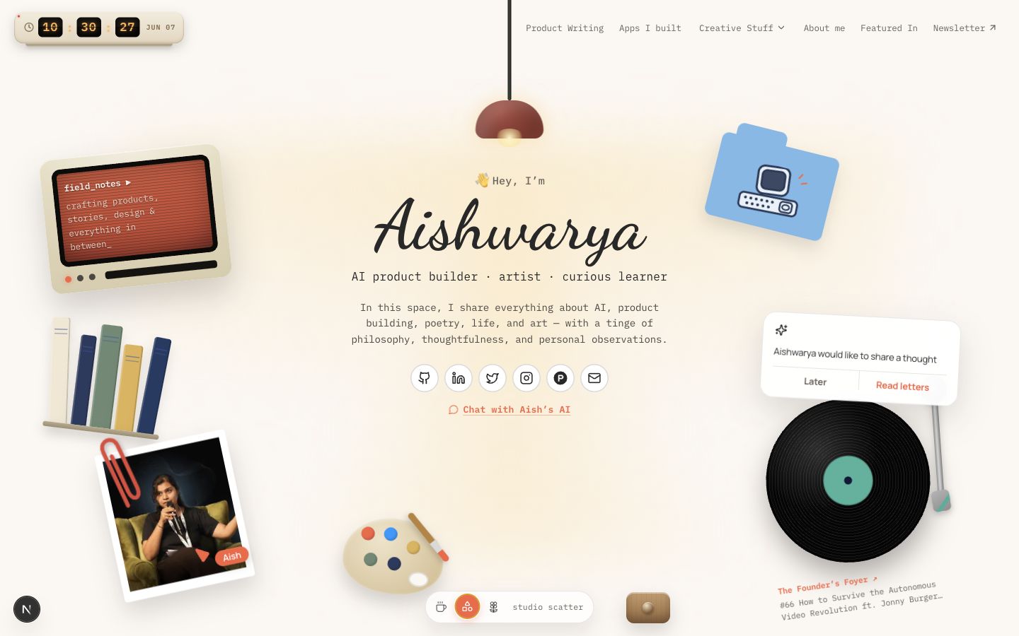 A screenshot of the studio scatter mode on the desk homepage, with objects rearranged across the desk.